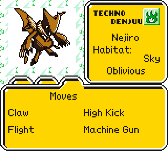 Screenshot of Telefang's monster status screen